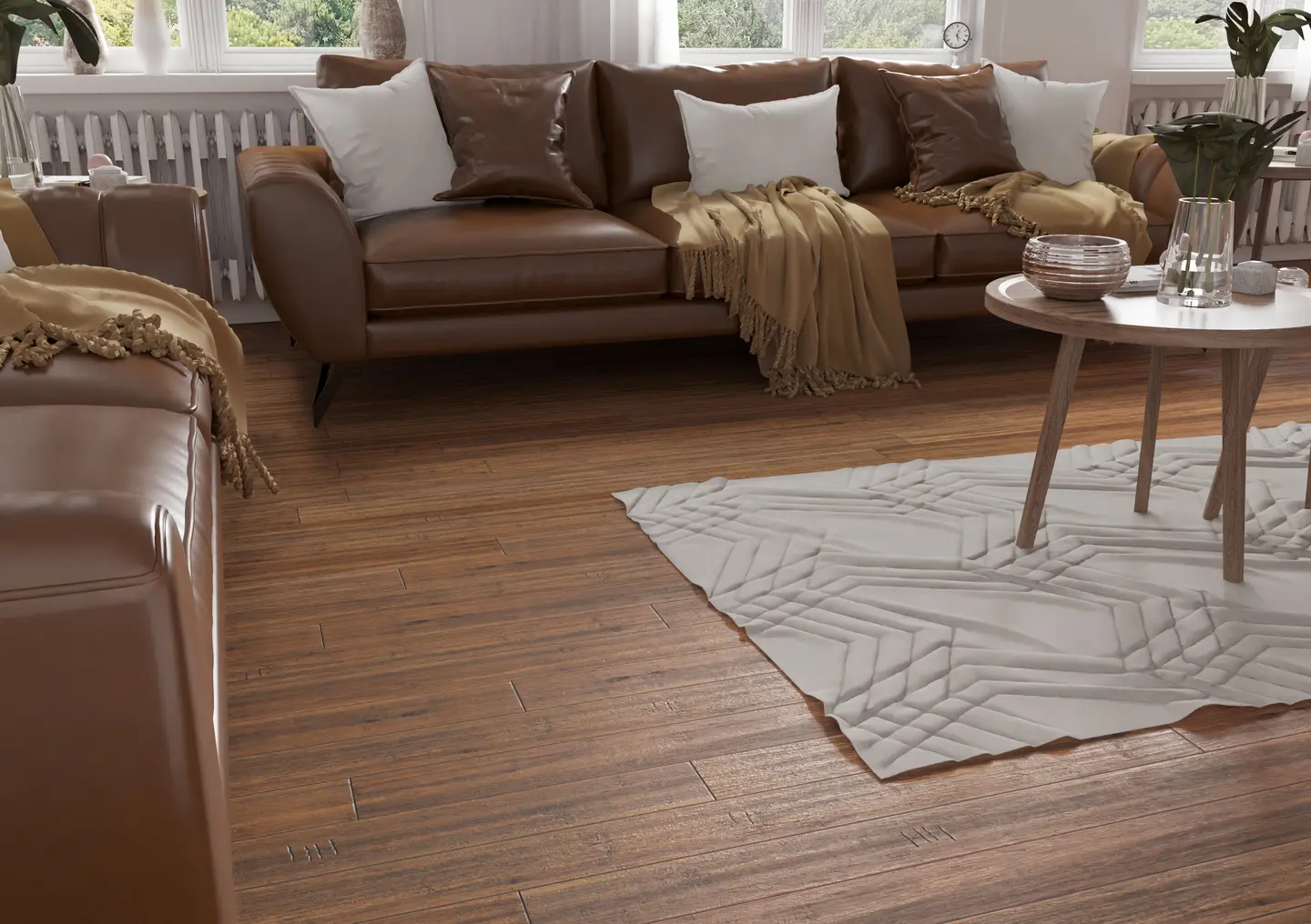 Antique Java engineered bamboo flooring installed across an open Orlando floor plan — sustainable dark wood-look planks