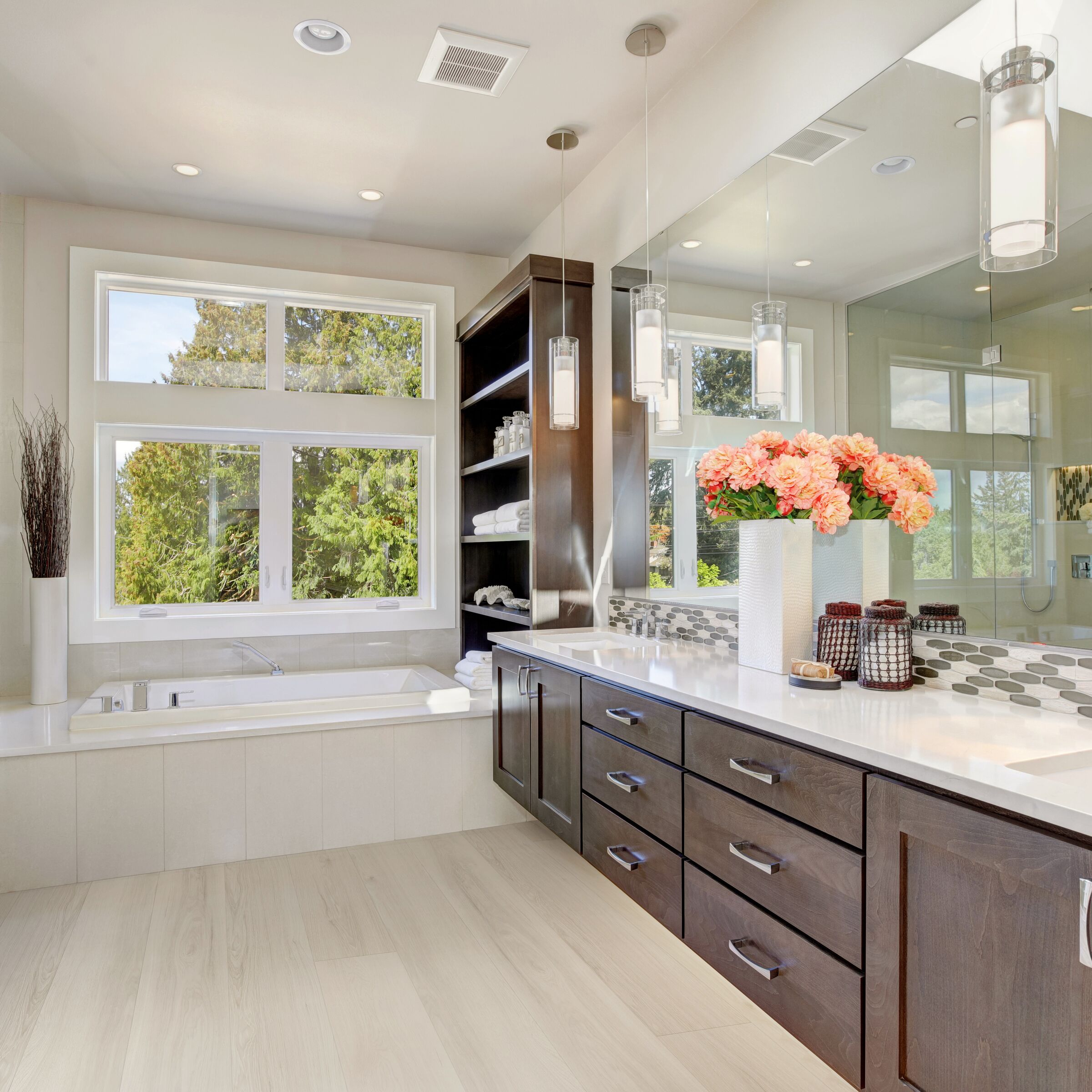 Waterproof laminate flooring in a modern bathroom