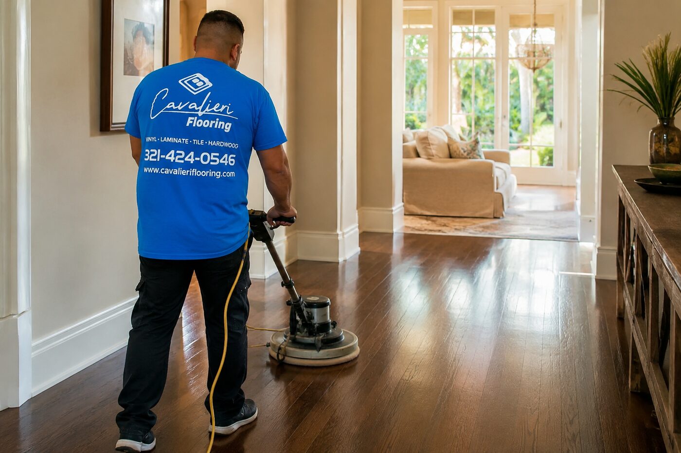 Cavalieri Flooring hardwood floor buffing polishing Orlando FL screen and recoat refinishing