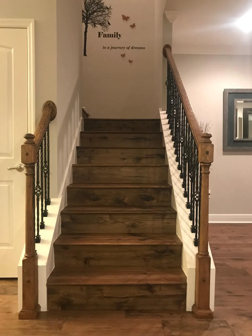 Glue-Down Hardwood Stair Flooring St Cloud FL Glue-down hardwood flooring and stair installation in St. Cloud, Florida