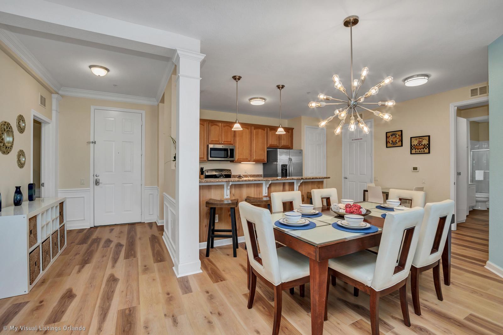 Vista Cay Resort vacation rental condo with new light gray LVP flooring — Orlando, FL