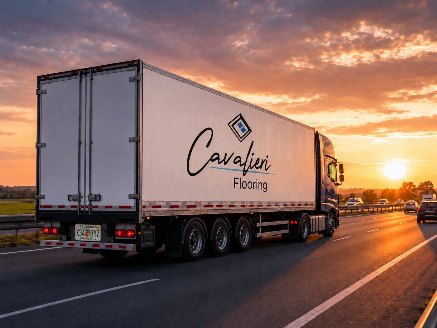 Cavalieri Flooring delivery truck on the highway