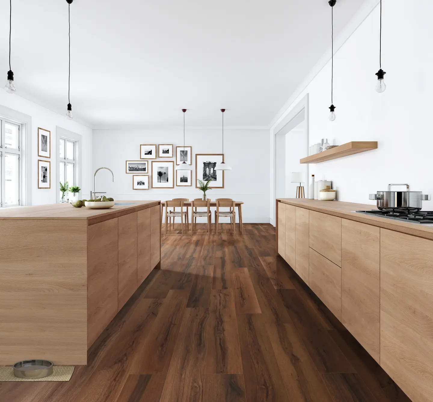Island Maple luxury vinyl plank in a bright Orlando living room — waterproof, scratch-resistant flooring for dogs and cats